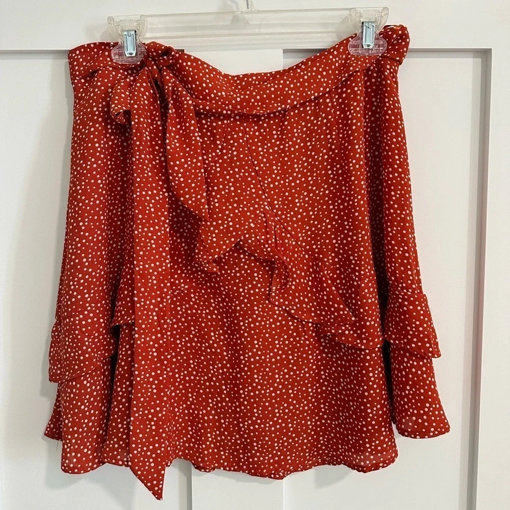 Altar’d State Size Large Orange Polka Dot faux wrap skirt with ruffles, EUC - Picture 1 of 13